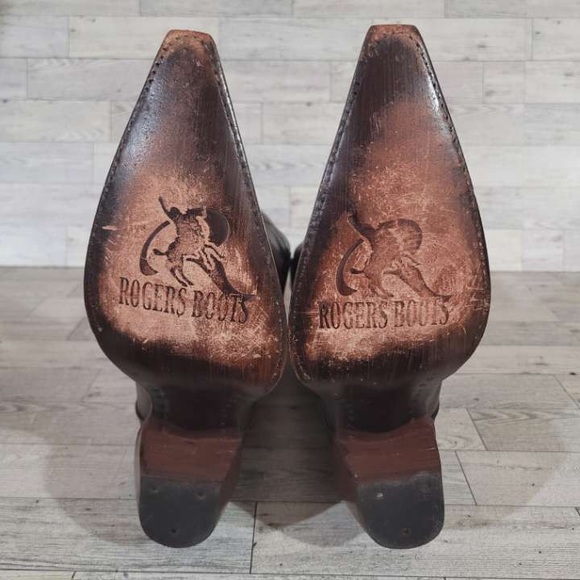 Rogers Boots Turquoise Cobra Snakeskin Brown Leather Rodeo Cowboy Boots Size 7 - Picture 8 of 9